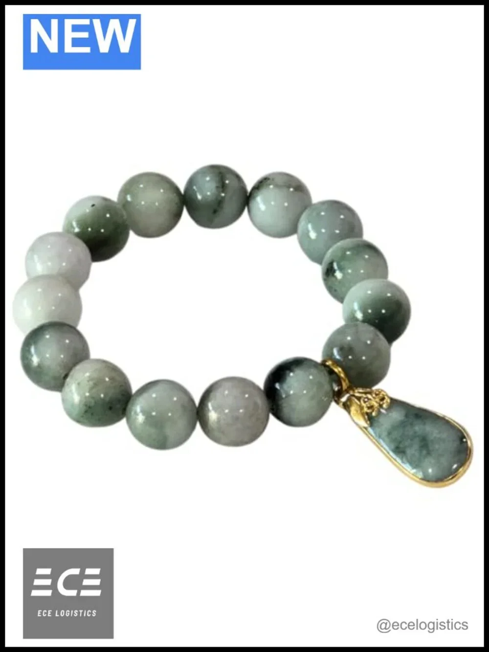 Two-Tone Green Burmese Jade Bracelet Stretch Elastic Gold Charm Feng Shui Luck